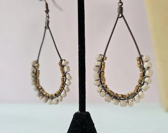 Bead Wrapped Rustic Copper Teadrop Dangle Earrings: Miranda