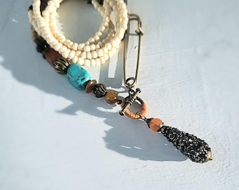 Front Toggle Clasp Rustic Assemblage Pendant Necklace: Augustine
