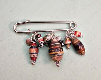 Big Silver Beaded Scarf Pin with Colored Paper Beads: Bayley WAS 18.00