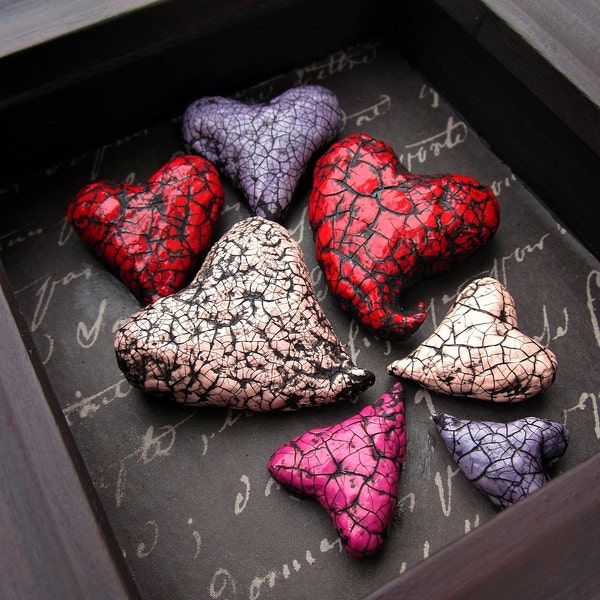 Shadow Box Heart Keepsake: Framed Papier Mache Heart Sculpture, Falling