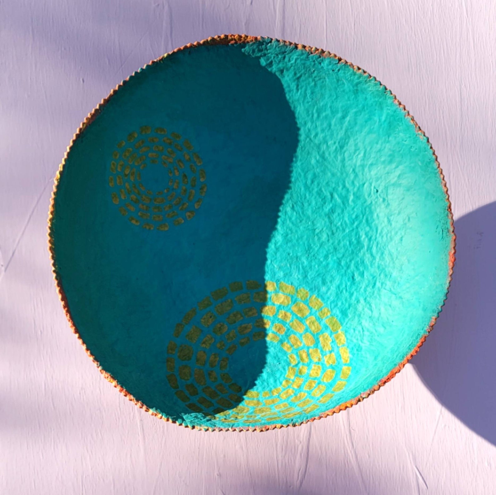 Paper Mache Bowl Handmade Turquoise Blue Papier Mache Etsy