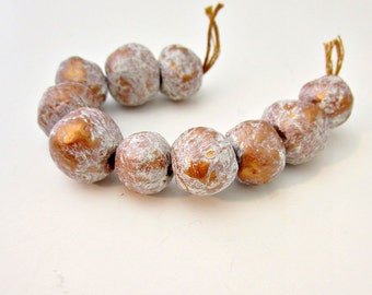 Handmade Gold and White Rustic Paper Mache Beads, 10 pcs: Ginger