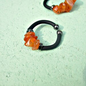 Orange Carnelian Beaded Adjustable Memory Wire Wrap Ring with Comfort Band: Sunspot