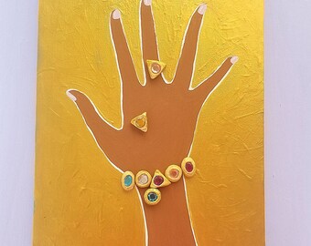 Acrylic Painting on Canvas, Magnet Art with Paper Mache Magnets: Bling