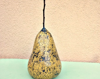 Paper Mache Pear Oversized Crackled Butternut Yellow Fruit Decorative Accent: Primitive MADE to ORDER