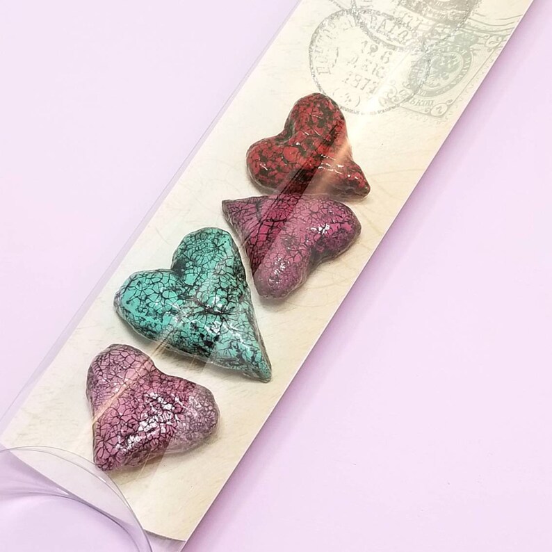 Paper Mache Heart Magnet Set, Collection of Four Crackle Finish Home and Office Accents: Terry image 7