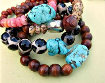 Stackable Stretch Wood and Gemstone Strong Elastic Bracelets Choose Your Style: Bazaar