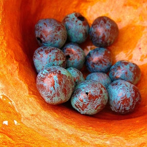 Beads, Handmade Copper and Aqua Paper Mache 10 pcs