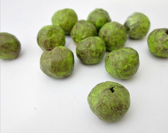 Handmade Old Gold and Green Rustic Paper Mache Beads, 10 pcs: Wasabi