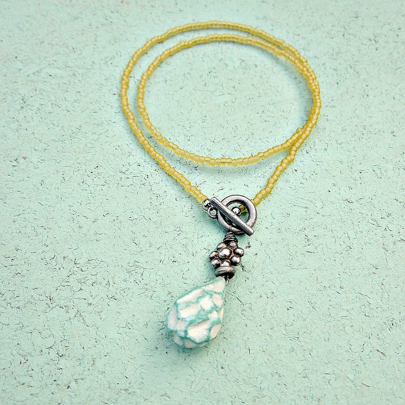 Beaded Front Closure with Salvaged Paper Pendant Ripple Necklace
