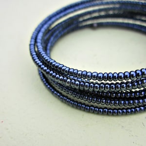Blue Gunmetal Glass Beaded Adjustable Memory Wire Wrap Bracelet: Circuit MADE to ORDER