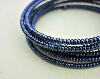 Blue Gunmetal Glass Beaded Adjustable Memory Wire Wrap Bracelet: Circuit MADE to ORDER