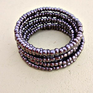 Wide Beaded Dark Silver Adjustable Memory Wire Cuff Bracelet image 1