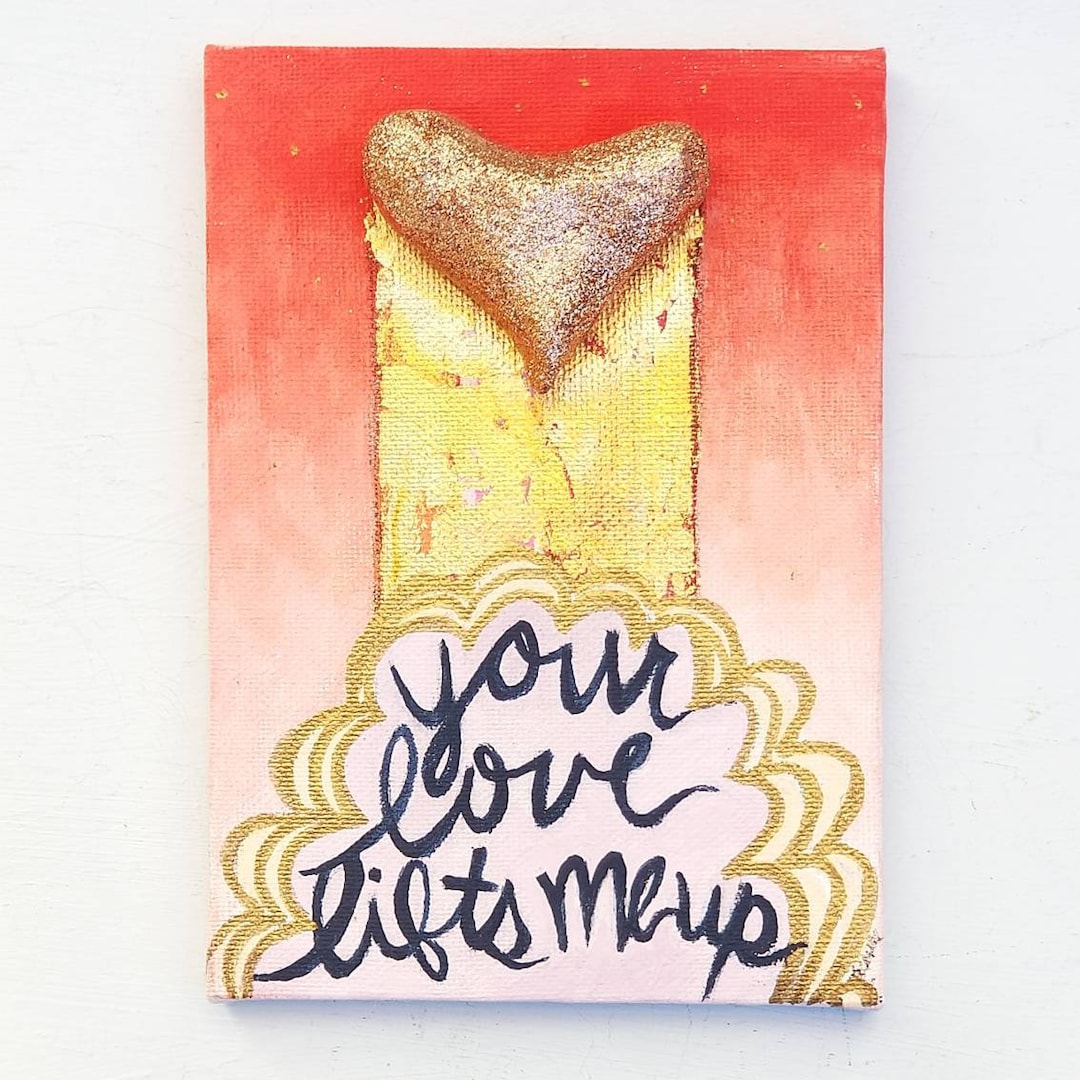 Greeting Art, Mini Paper Mache Heart Painting With Phrase: Your Love