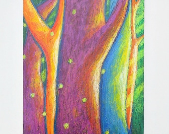 Pastel Art, Original Colorful Drawing on Canvas: Firefly Hollow