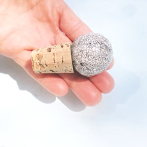 Bottle Stopper, Rustic White Crackled Paper Mache Ball on Cork: Hayden image 5