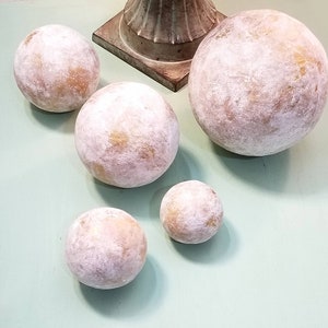 Paper Mache Balls: Rustic Papier Mache Decorative Nesting Accent Spheres Set of Five in Rustic Gold and White MADE TO ORDER image 1