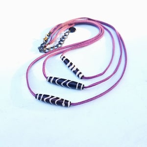 Necklace, Purple Suede Multistrand with Bone Beads: Winnie