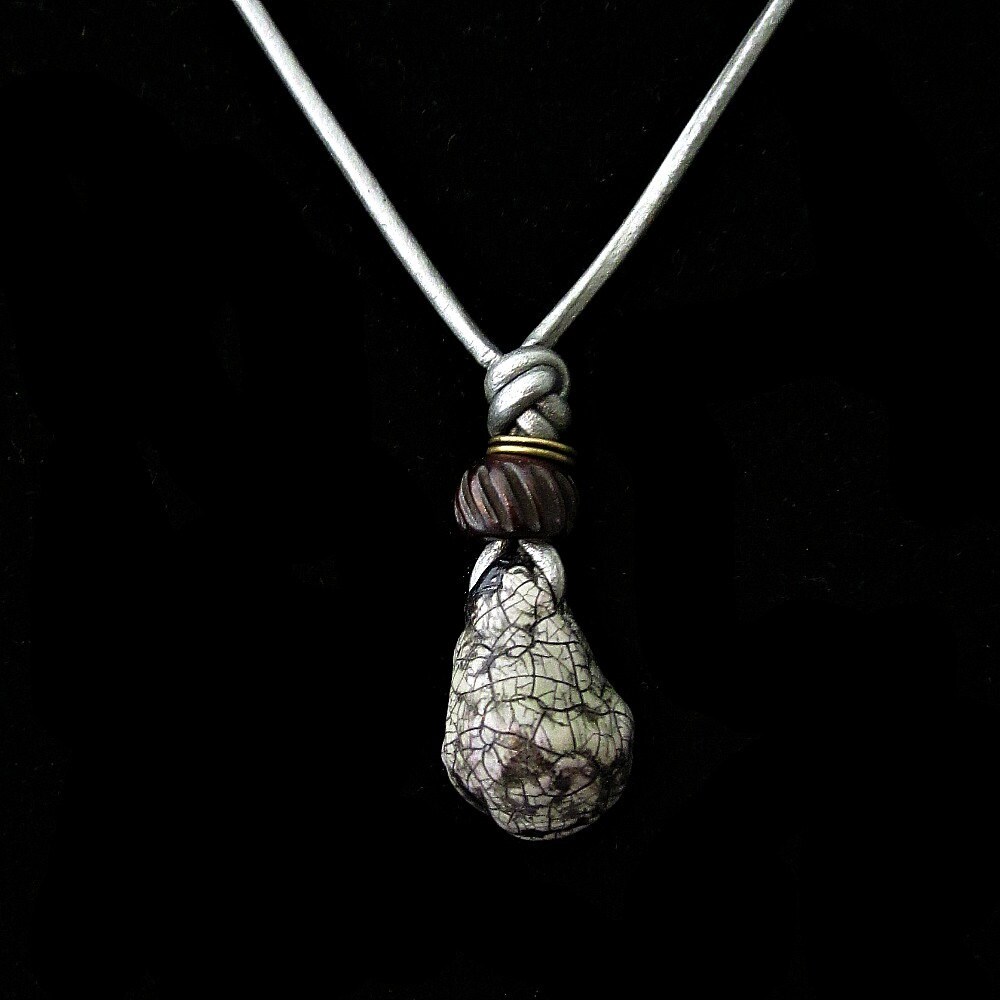 Ribbon Paper Mache Necklace in White main image 1