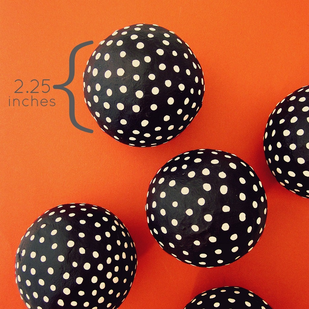 Decorative Paper Mache Accent Balls Set of Five Black Polka Etsy