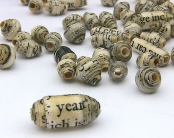 Recycled Paper Beads 30 pcs: Whole Whirld Poetry Assortment, Black and Cream Vintage Look MADE TO ORDER