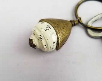 Rust Brass Keyring, Purse Charm with Salvaged Paper Bead: Finley