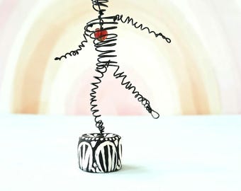 Mini Dancing Wire Figurine on Paper Mache Stand: Heart Dance