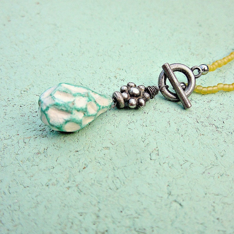 Beaded Front Closure with Salvaged Paper Pendant Ripple Necklace