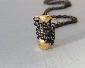 Rustic Brass Chain Necklace with Salvaged Paper Bead Vase Pendant: Jupiter