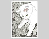 ACEO Cat Print  Out in the Leaves Fall by Theodora