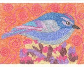 Micro Mosaic Blue Bird with an Orange Background by Theodora