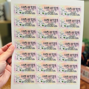 May include: Sheet of rectangular labels with text "EASY AS 1.2.3 Cotton Clean Up" and instructions. Each label has a watercolor background with pastel colors. The labels are designed for use with wax warmers.