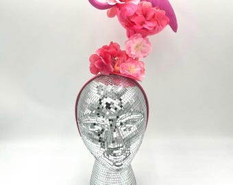 Pink Flamingo Margarita Fascinator: Umbrella, Flowers with Beach Vibe