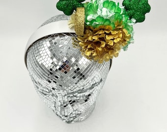 St. Patricks Day Headband: Gold Flower, Shamrock and Tartan Plaid Flower