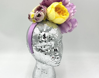 Frida Kahlo Inspired Fascinator: Purple and Yellow Flowers