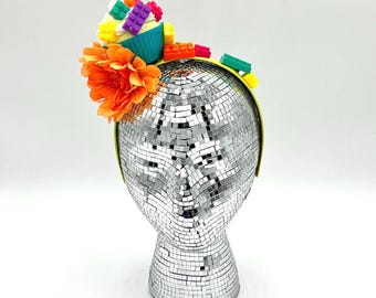 Lego-ish Cupcake Headband: Orange Silk Flower, Bright Colored Headband