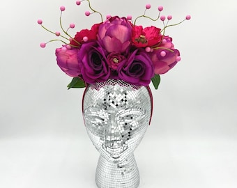 Raspberry Betty Bug Flower Crown: Roses, Peonies, Poppies and Garland