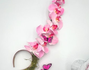 Orchid Fascinator: Pink Orchid and Butterflies