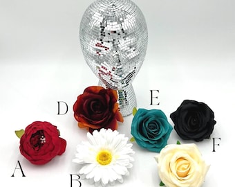 Various Single Flower Hair Clip, Pin, Broach, Red Peony, Fire Red Rose, Cream Rose, Black Rose, White Daisy, Green Rose, Hair Accessories