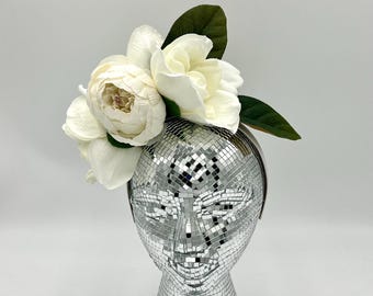 Magnolia and Peony Flower Crown, Wedding Accessory, Derby Headband