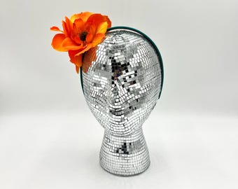 Bright Orange Poppies on a Light Blue Silk Headband, Poppy Accessory, Spring Headband, Wedding Fascinator, Birthday Fascinator