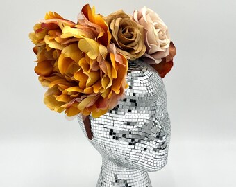 Frida Kahlo Flower Crown: Fall Wedding Peony, Velvet Rose Headband