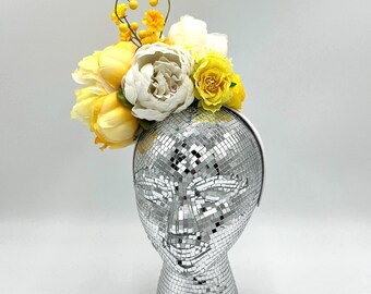 Yellow Peony Daisy Flower Crown: Heart Detail Headband Accessory