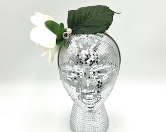 Simple White Fascinator: Peony, Mini Flowers and Faux Pearls