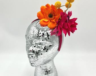 Bright Cheery Whimsical Fascinator: Butterfly, Poppy, Succulent