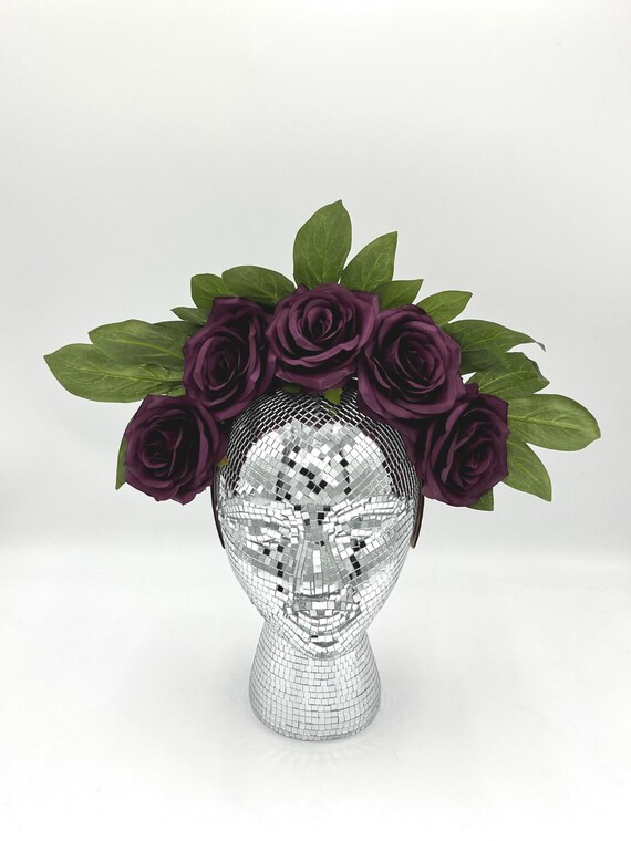 Frida Flower Crown: Deep Plum Roses With Greenery - Etsy