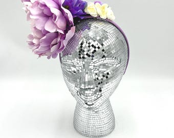 Purple Flower Fascinator: Massive Peony, Poppy, Ranunculus and Cherry Blossom Flowers