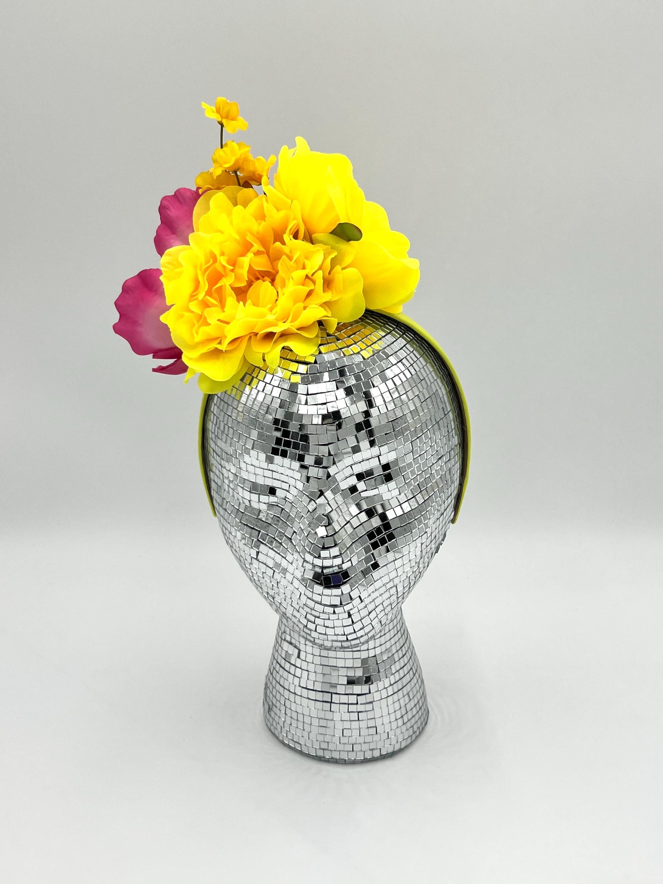 Neon Yellow Peony Headband: Funky Spring Summer Fascinator  display picture 2