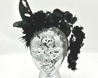 Black Wisteria Fascinator: Goth Wedding, Funeral Fascinator
