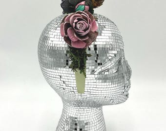 Succulent Fascinator, Beetle in Nature, Wedding Accessory, Fairy Headband